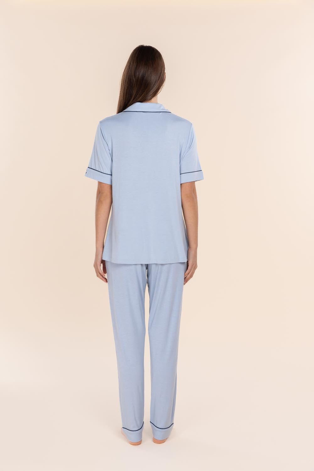 Gingerlilly Jenna Bamboo Long PJ Set - Blue - Back