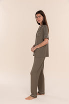 Gingerlilly Jenna Bamboo Long PJ Set - Olive - Side alt