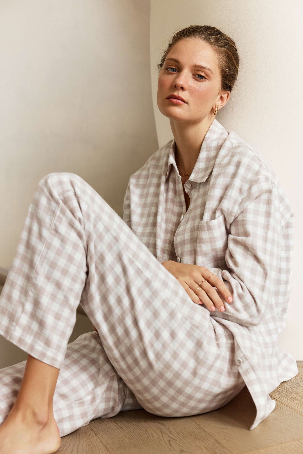 Lia Natural Gingham Cotton PJ set - Gingerlilly Sleepwear