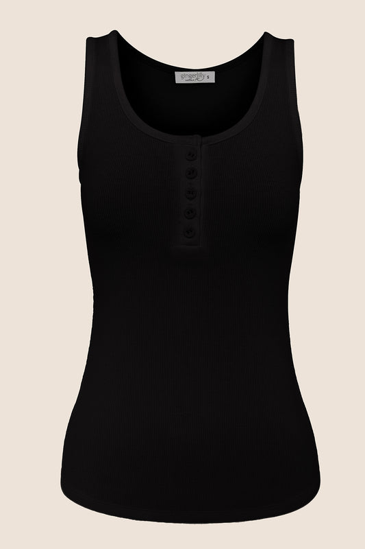 Liberty Ribbed Singlet Henley Top - Gingerlilly Sleepwear