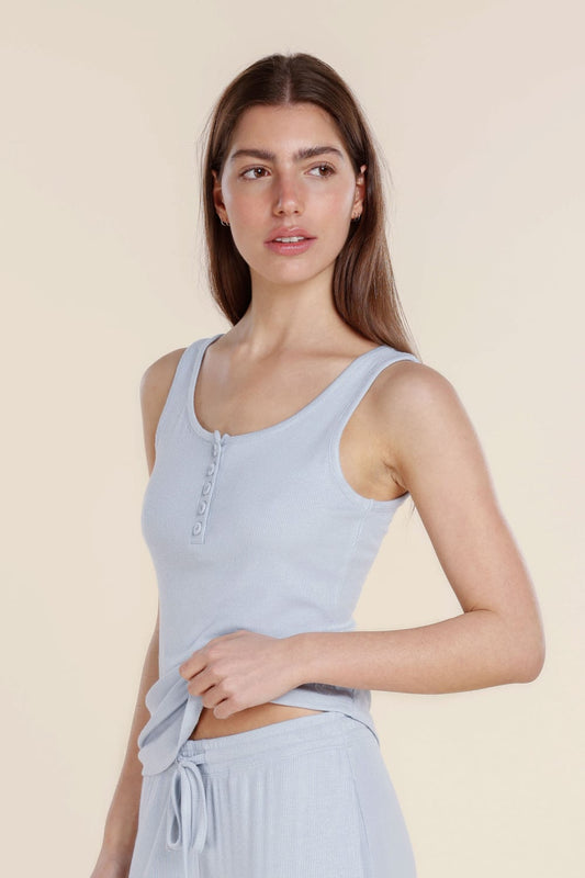 Liberty Ribbed Singlet Henley Top - Gingerlilly Sleepwear