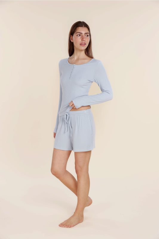 Lille Ribbed Long Sleeve Henley Top - Gingerlilly Sleepwear