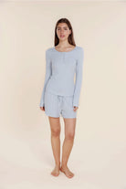 Lille Ribbed Long Sleeve Henley Top - Gingerlilly Sleepwear
