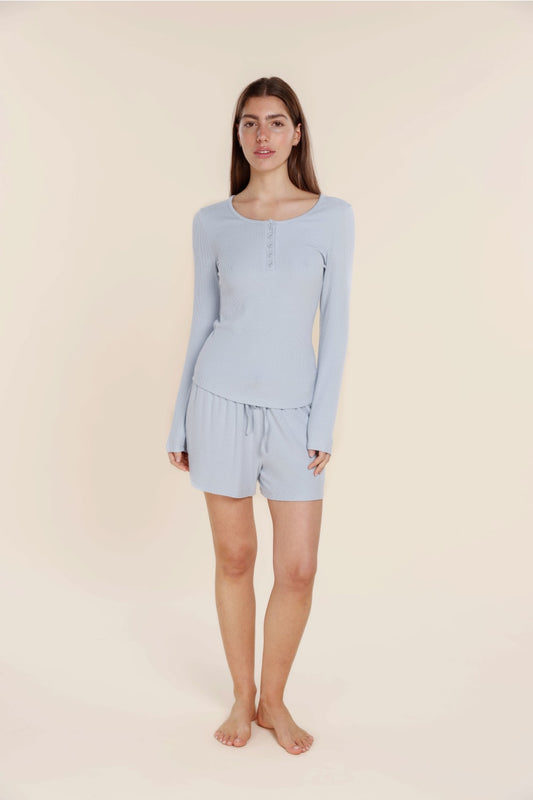 Lille Ribbed Long Sleeve Henley Top - Gingerlilly Sleepwear