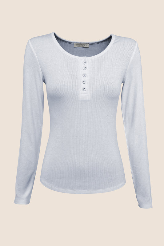 Lille Ribbed Long Sleeve Henley Top - Gingerlilly Sleepwear
