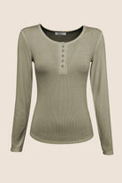 Lille Ribbed Long Sleeve Henley Top - Gingerlilly Sleepwear