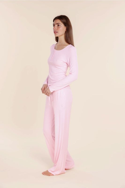 Lille Ribbed Long Sleeve Henley Top - Gingerlilly Sleepwear