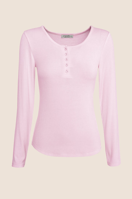 Lille Ribbed Long Sleeve Henley Top - Gingerlilly Sleepwear