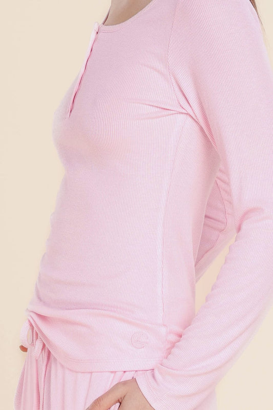 Lille Ribbed Long Sleeve Henley Top - Gingerlilly Sleepwear