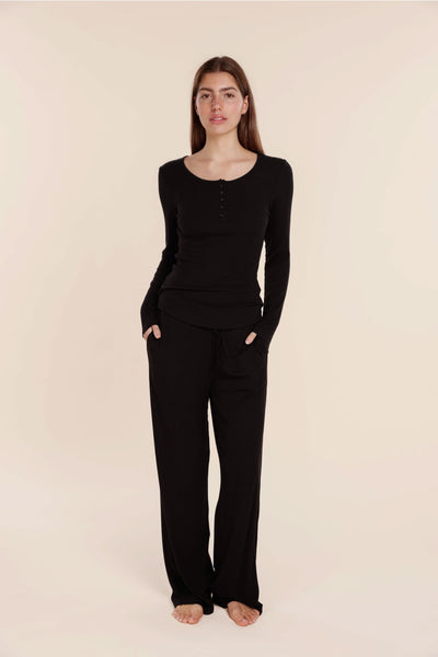 Lille Ribbed Long Sleeve Henley Top