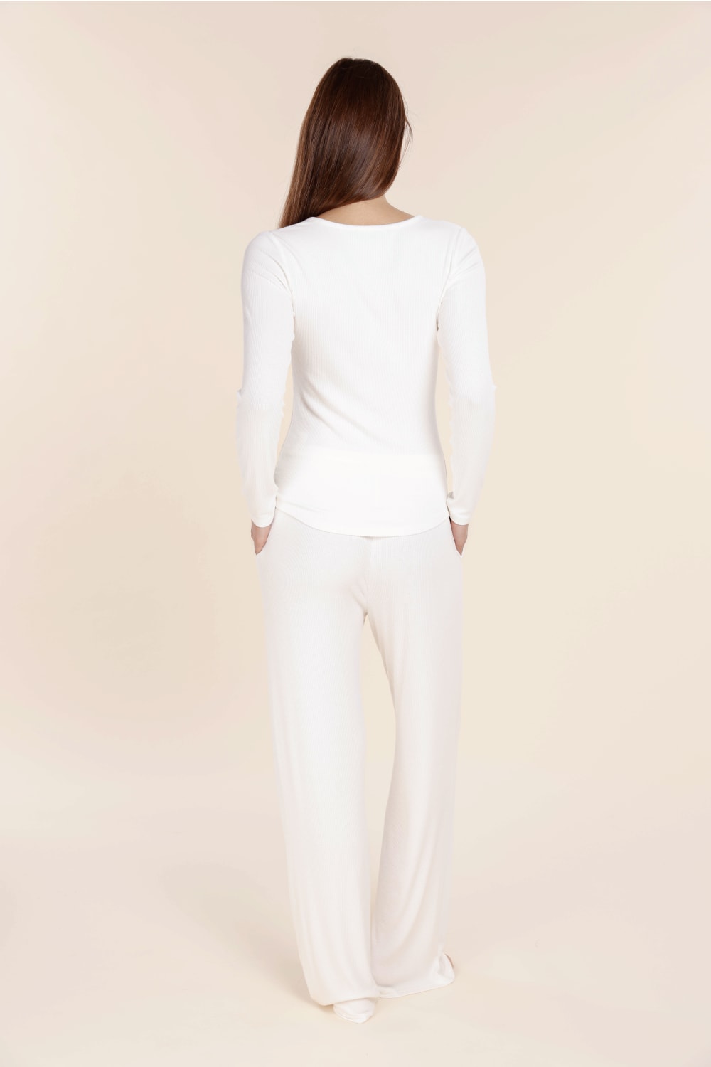Gingerlilly Lille Ribbed Long Sleeve Henley Top - White - Back