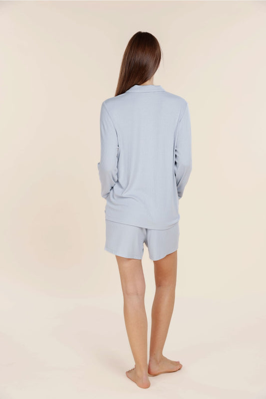 London Ribbed Long Sleeve Button Up Top - Gingerlilly Sleepwear