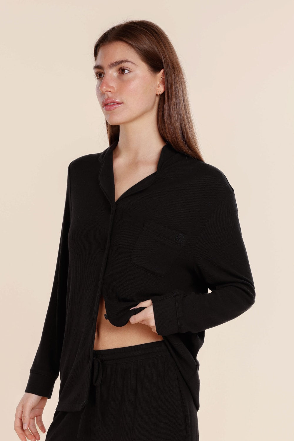 London Ribbed Long Sleeve Button Up Top - Gingerlilly Sleepwear