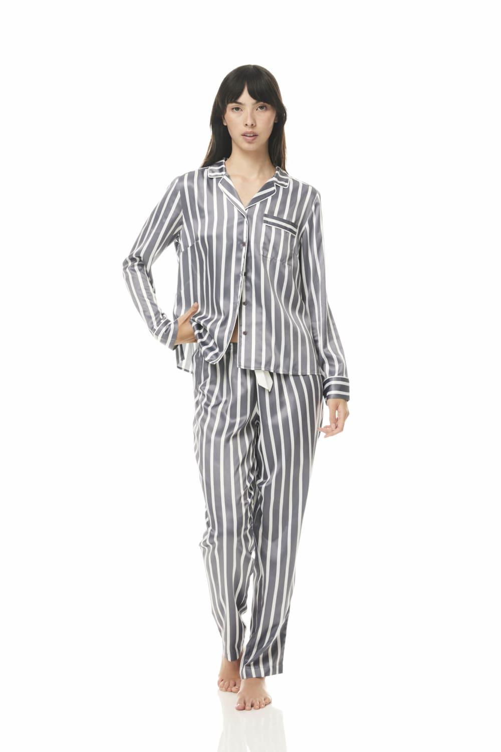 Lotus Grey Stripe Satin PJ - Gingerlilly Sleepwear