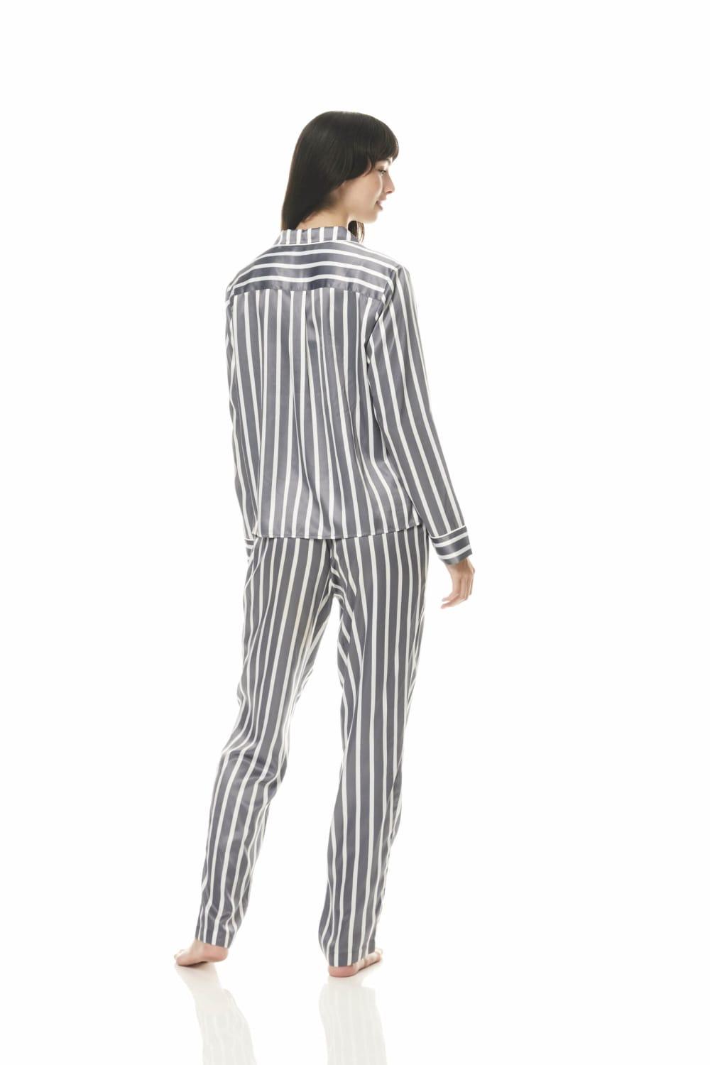 Lotus Grey Stripe Satin PJ - Gingerlilly Sleepwear