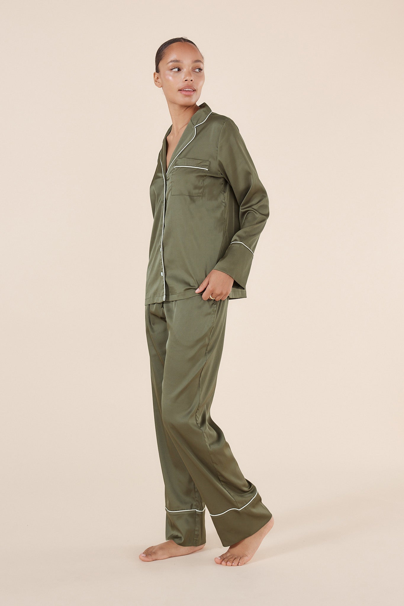 Luella Olive Silky Satin PJ Set - Gingerlilly Sleepwear
