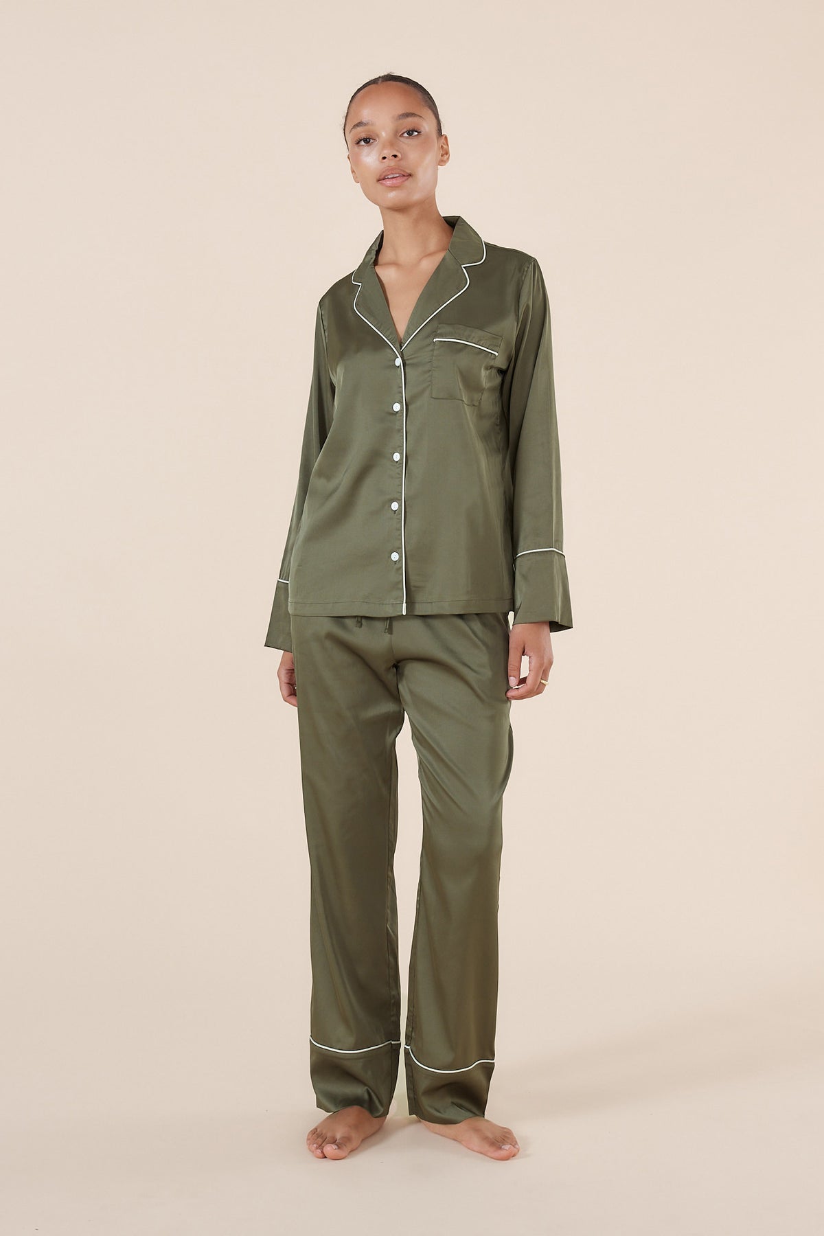 Gingerlilly Luella Olive Silky Satin PJ Set - Front