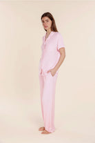 Lyon Ribbed Short Sleeve Button Up Top - Gingerlilly Sleepwear