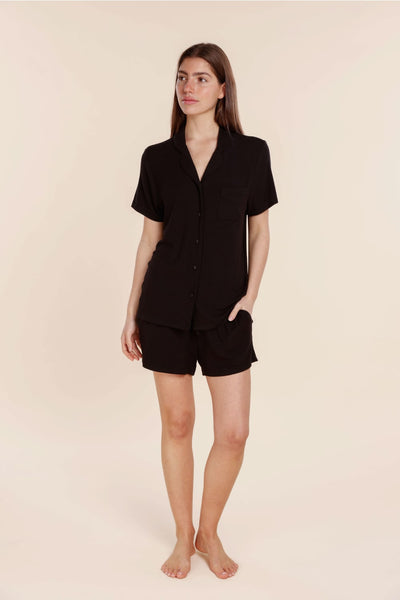 Lyon Ribbed Short Sleeve Button Up Top