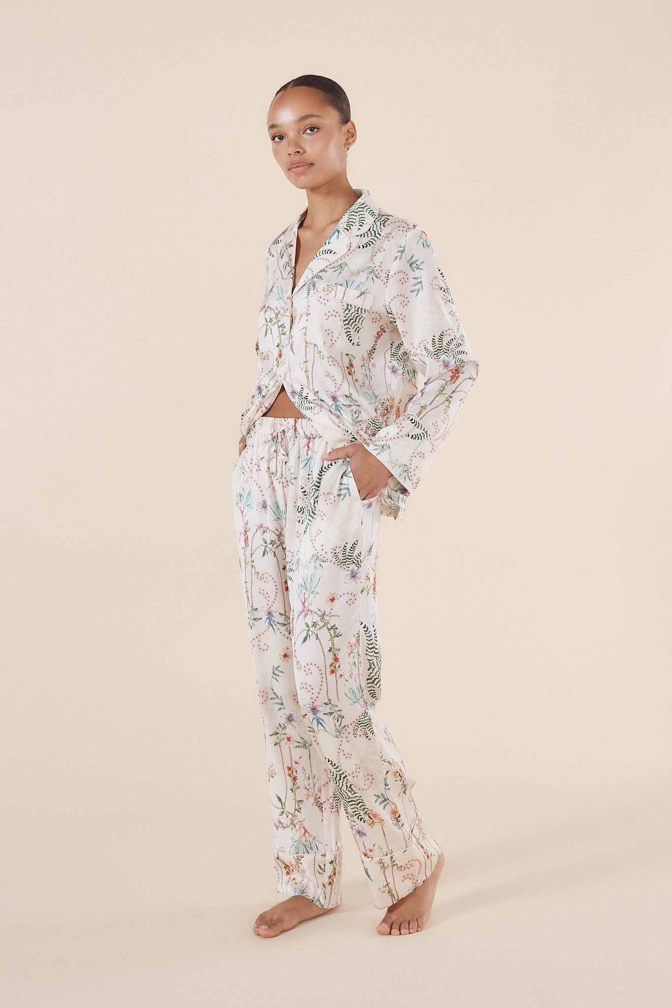 Maeve Botanical Print Satin PJ set - Gingerlilly Sleepwear
