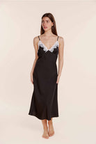 Gingerlilly Magnolia Silky Satin Long Gown - Black - Front