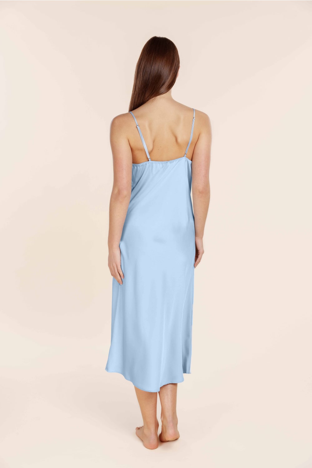Gingerlilly Magnolia Silky Satin Long Gown - Blue - Back