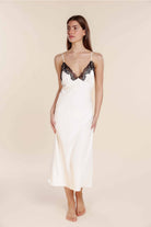 Gingerlilly Magnolia Silky Satin Long Gown - Ivory - Front