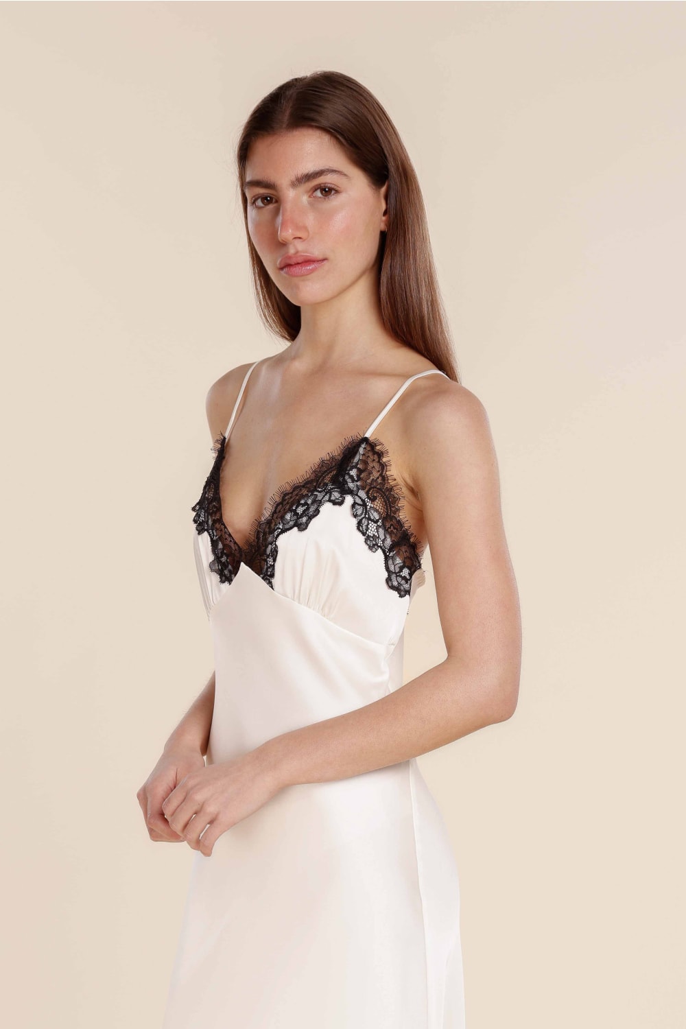 Gingerlilly Magnolia Silky Satin Long Gown - Ivory - Front alt