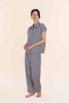 Gingerlilly Marlie Diamond Print Cotton Long PJ Set - Navy - Front
