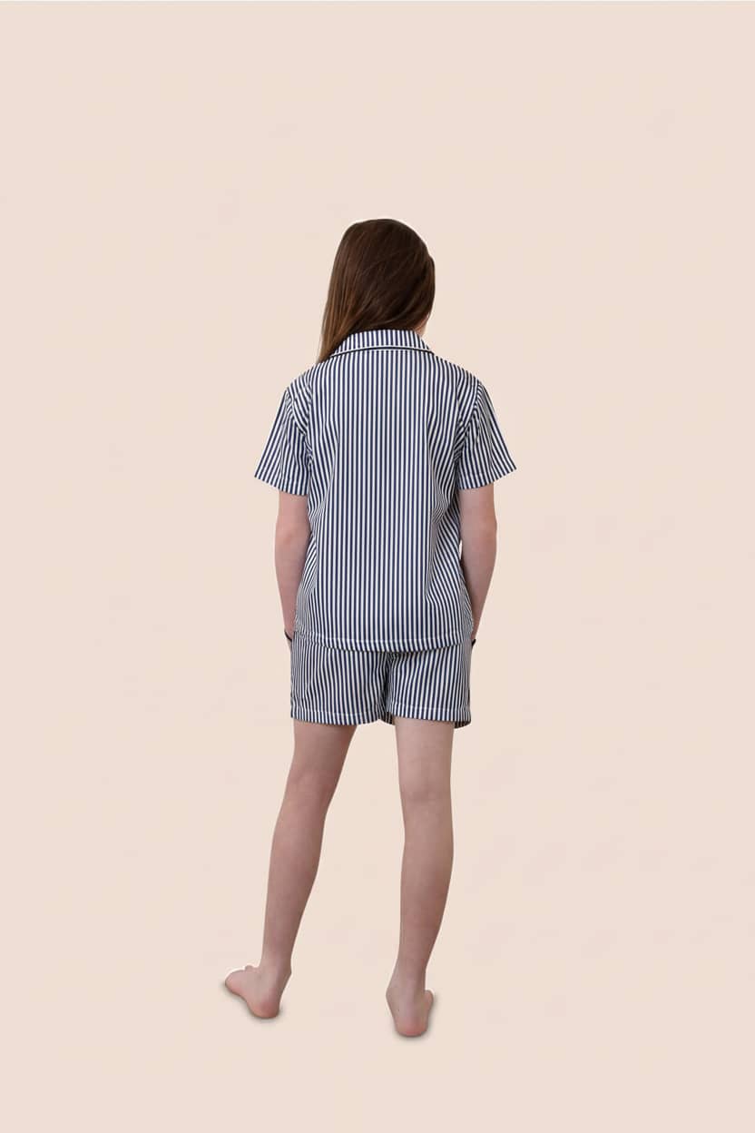 Gingerlilly Mini Camilla Cotton Short PJ Set - Navy Stripe - Back