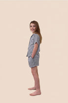 Gingerlilly Mini Camilla Cotton Short PJ Set - Navy Stripe - Side