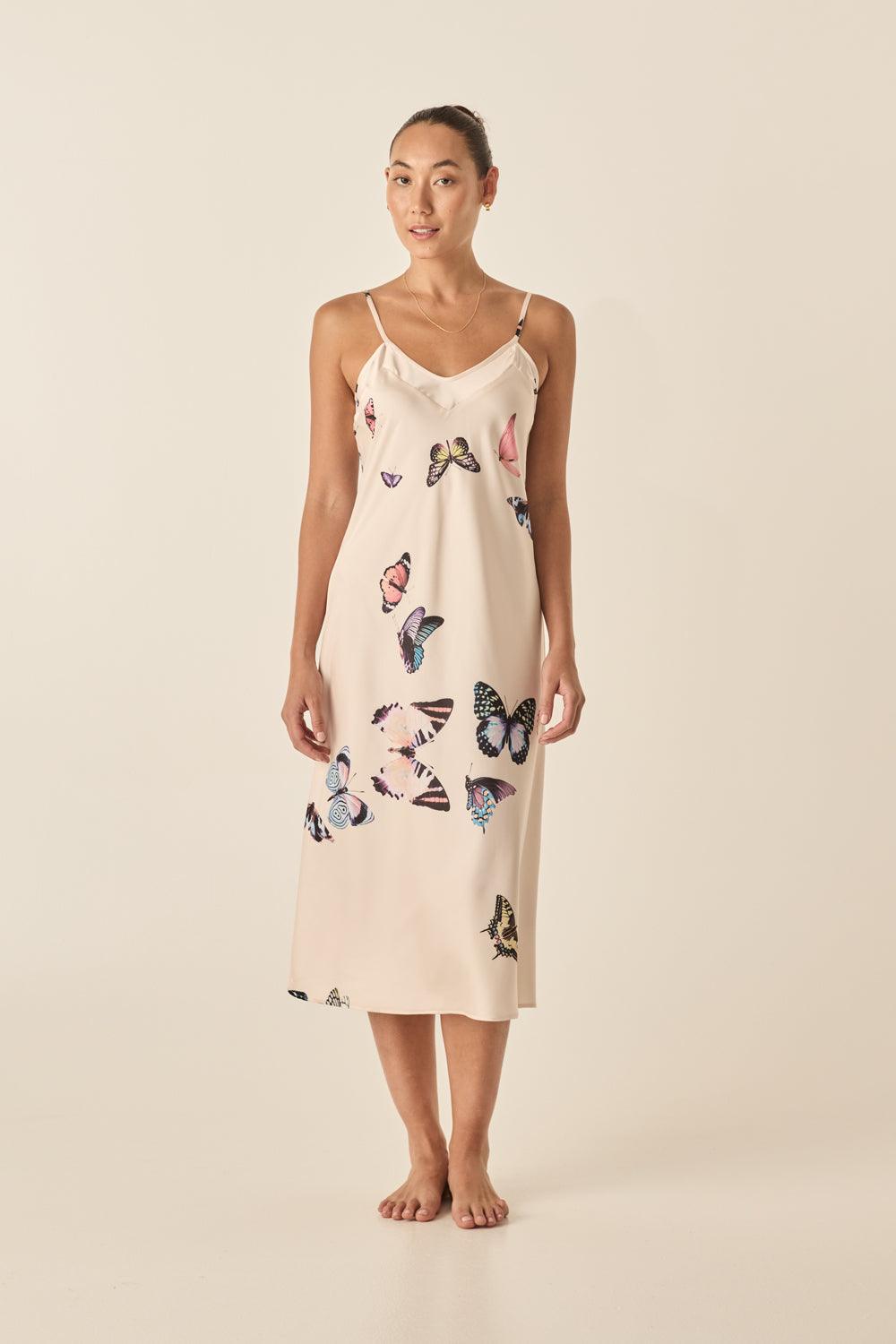 Nonny Butterfly Silky Satin Chemise - Gingerlilly Sleepwear