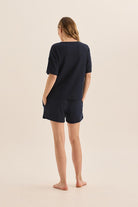 Olivia Navy Waffle Short Set - Gingerlilly Sleepwear