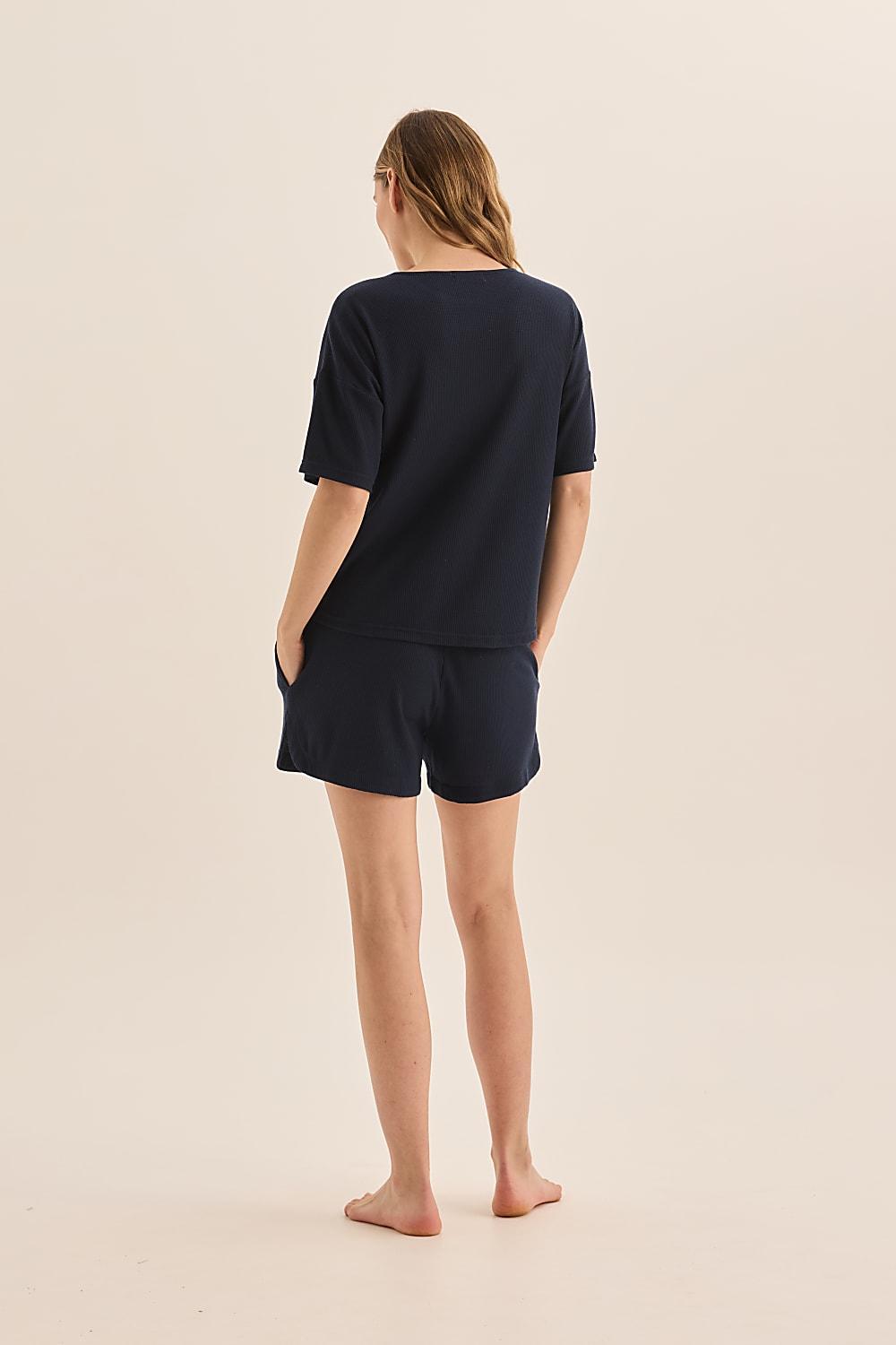 Olivia Navy Waffle Short Set - Gingerlilly Sleepwear
