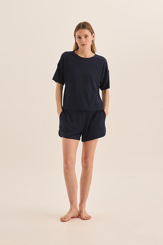 Olivia Navy Waffle Short Set - Gingerlilly Sleepwear