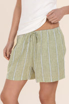 Gingerlilly Ophelia Linen Shorts - Olive Stripe - Detail