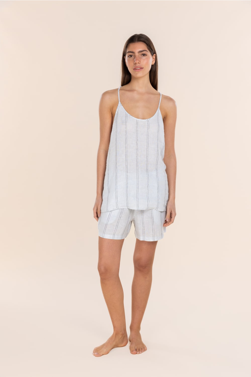 Gingerlilly Polly Linen Cami and Short Set - Blue Stripe - Front