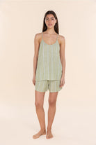 Gingerlilly Polly Linen Cami and Short Set - Olive Stripe - Front