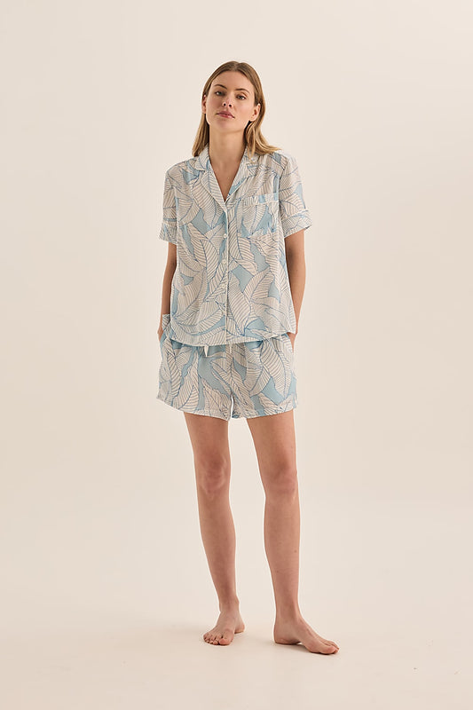 Quinn White Blue Satin Short Set - Gingerlilly Sleepwear