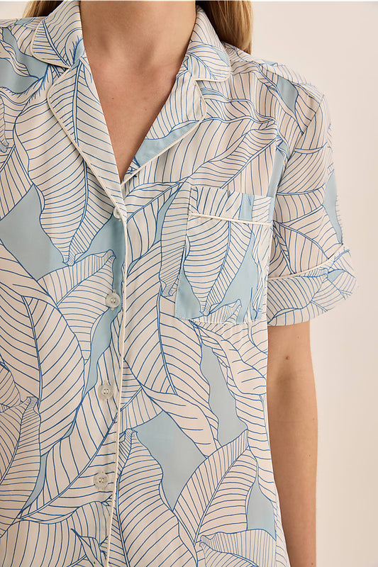 Quinn White Blue Satin Short Set - Gingerlilly Sleepwear