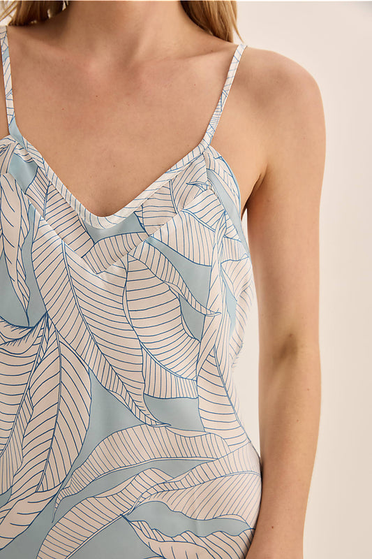 Remy White Blue Satin Nightie - Gingerlilly Sleepwear
