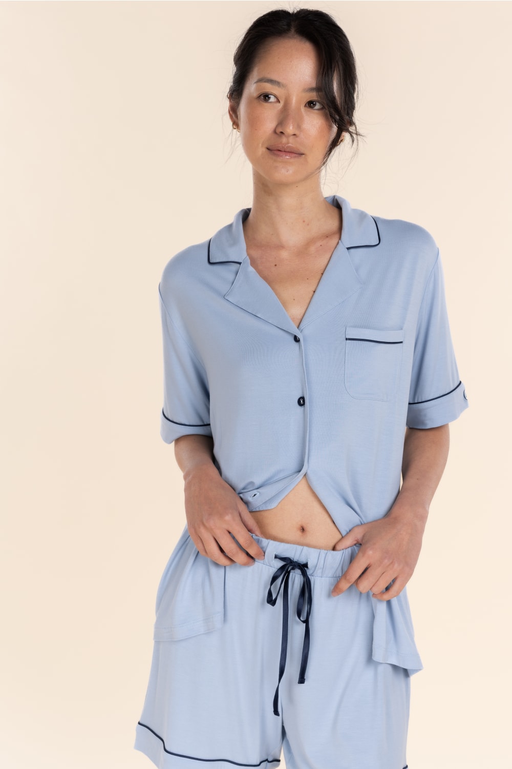 Gingerlilly Sadie Bamboo Short PJ Set - Blue - Detail