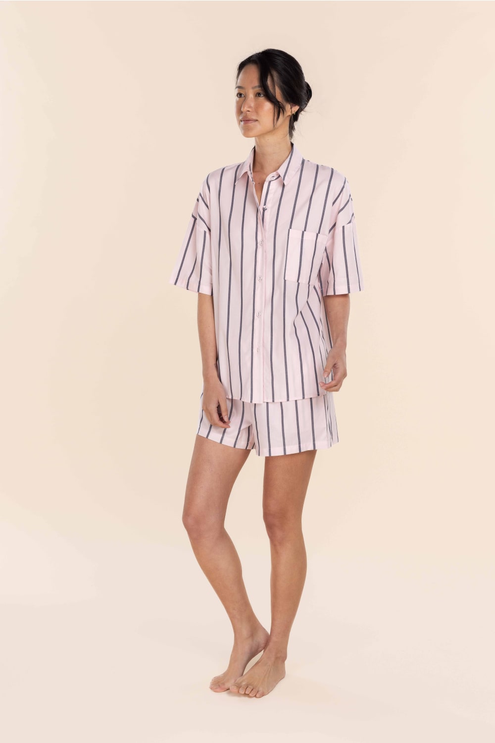 Gingerlilly Sasha Striped Boyfriend Short PJ Set - Pink - Side
