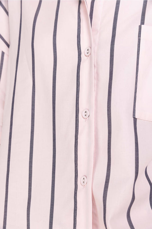 Gingerlilly Sasha Striped Boyfriend Short PJ Set - Pink - Fabric detail