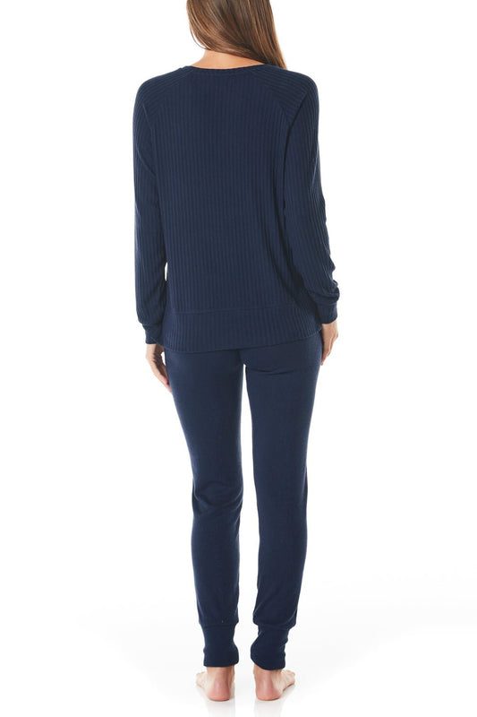 Shelley Navy Rib Round Neck PJ - Gingerlilly Sleepwear