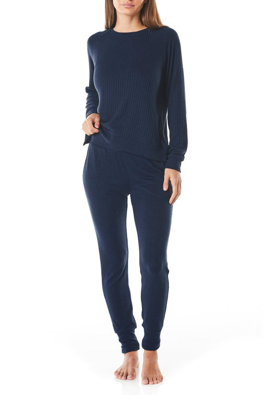 Shelley Navy Rib Round Neck PJ - Gingerlilly Sleepwear