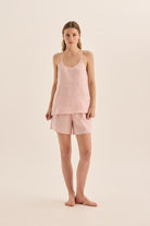 Gingerlilly Sofia Pink Linen Cami and Short Set - Front