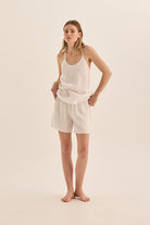 Gingerlilly Sofia White Linen Cami and Short Set - Front