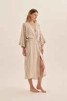 Sunny Natural Stripe Linen Robe - Gingerlilly Sleepwear