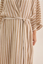Sunny Natural Stripe Linen Robe - Gingerlilly Sleepwear